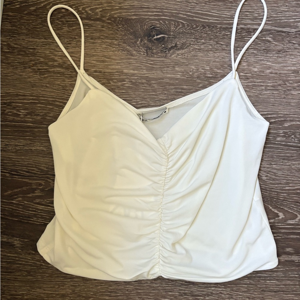 NWT Zara Elegant White Ruched Women's Top Size M